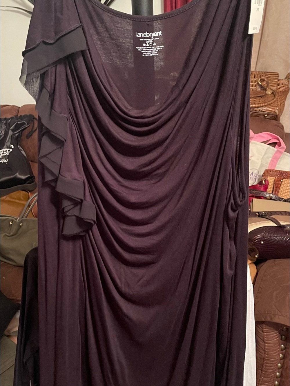 Lane Bryant Black Draped Ruffle Dress